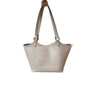 COACH Leather Authentic City Tote White Brown Signature Canvas w/ Zip Pouch $295